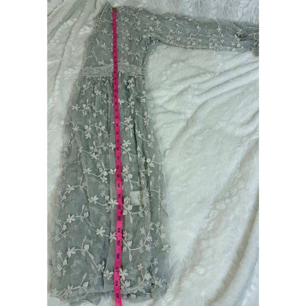 Sundance Platinum Gray Sheer Embroidered Floral Lace Peasant Dress Cottage 12 - Picture 12 of 15